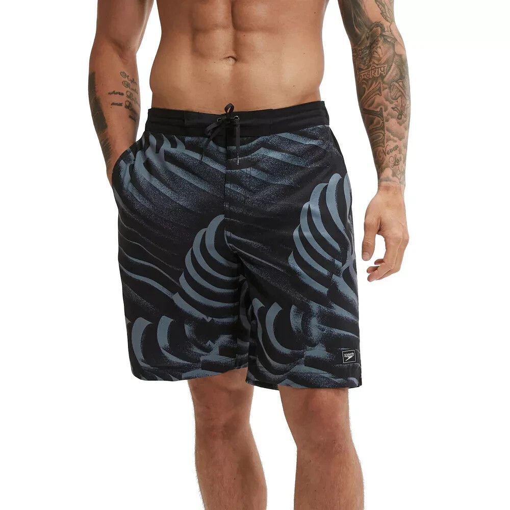 Speedo Men's Printed Bondi Basin 9" Boardshorts Swim Shorts Black Gray S